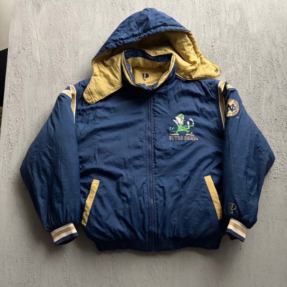 Vintage Notre Dame Fightin Irish Jacket Large Blue 1990s Puffer NCAA